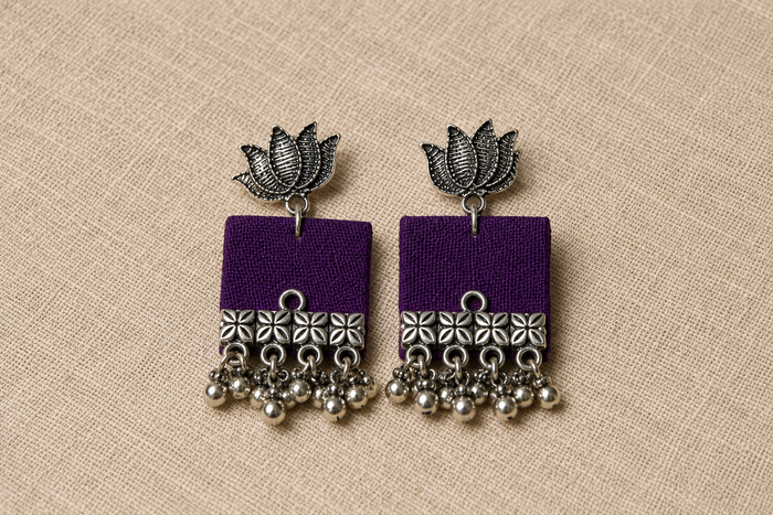 Chaukhat Jamun - Purple Square Fabric Danglers