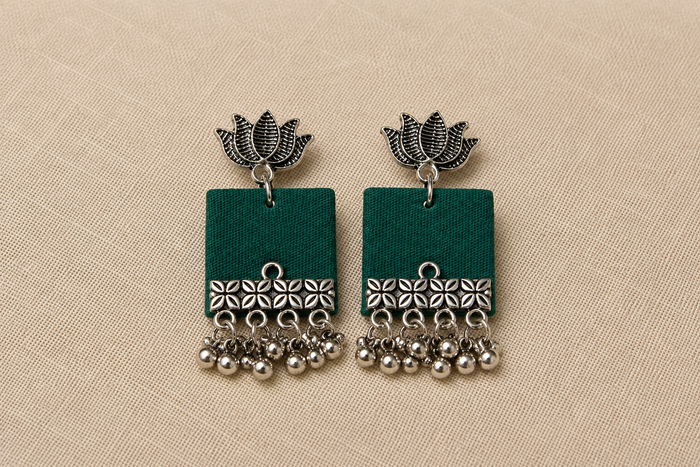 Chaukhat - Emerald Square Fabric Danglers