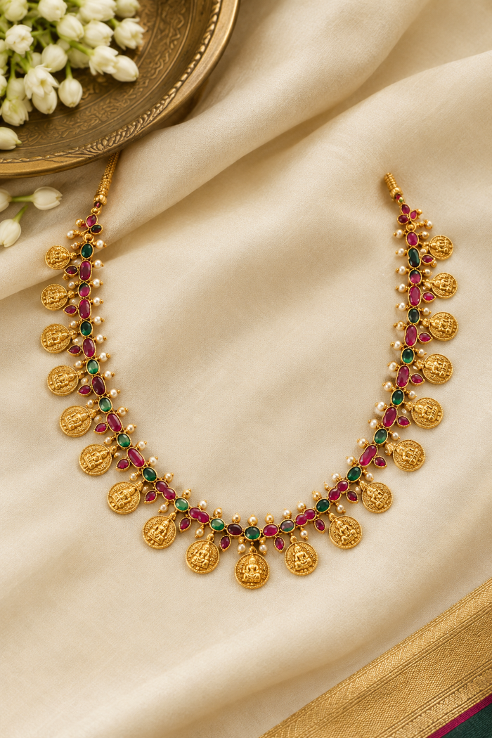Kalyani Ruby & Emerald Coin Necklace
