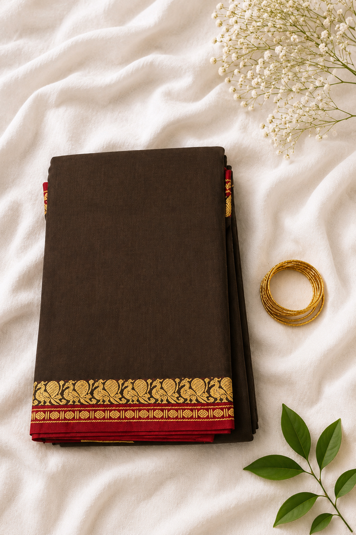 Mayilpeeli - Kanchi Cotton Saree with Peacock Border