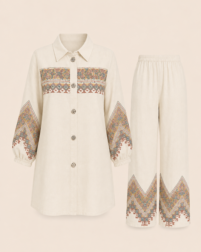 Ivory Embroidered Cotton Cord Set