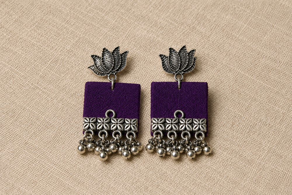Chaukhat Jamun - Purple Square Fabric Danglers