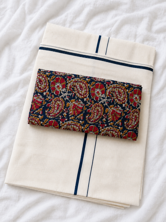 Ambili, Puliyilakkara Set Saree with Printed Blouse Piece