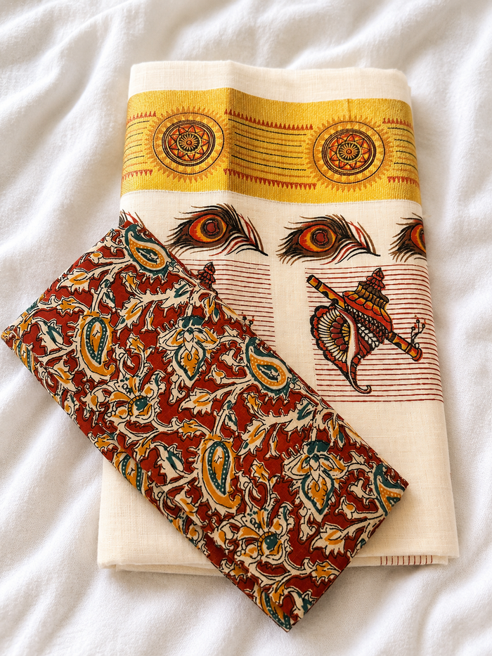 Mizhi - Mural Printed Set Saree with Blouse Piece