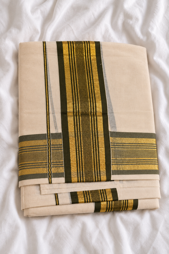 Marakatham - Set Mundu with Zari and Green Kara