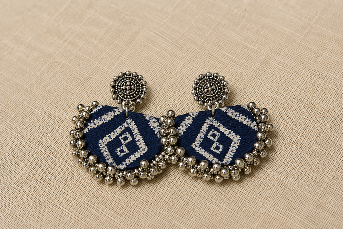 Indigo Ikat Beaded Disc Earrings