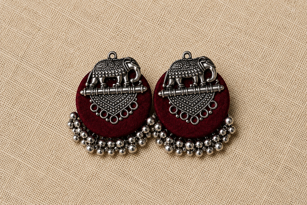 Amabari - Maroon Velvet Elephant Statement Studs