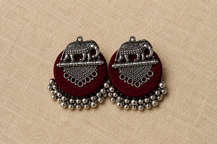 Amabari - Maroon Velvet Elephant Statement Studs