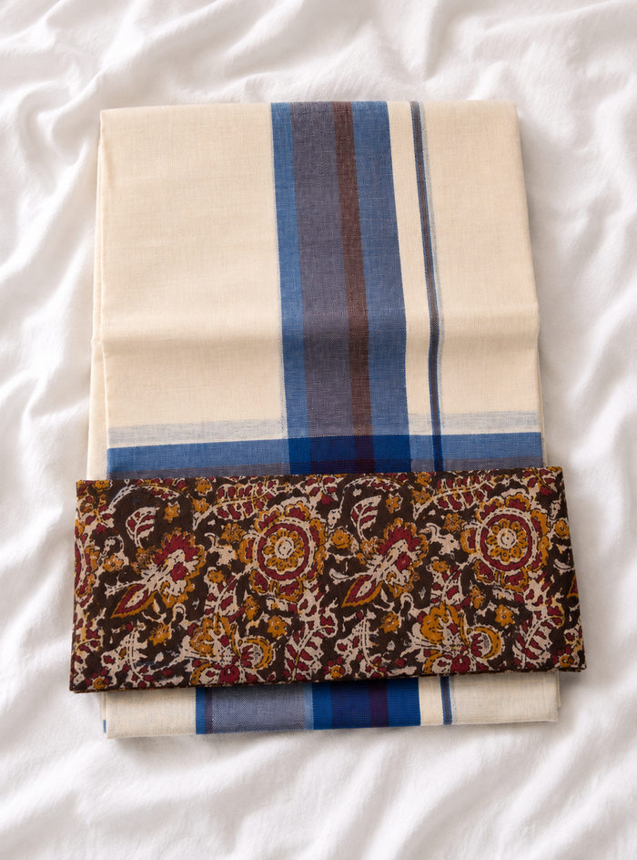 Chithram - Set Mundu with Kalamkari Print Blouse Piece