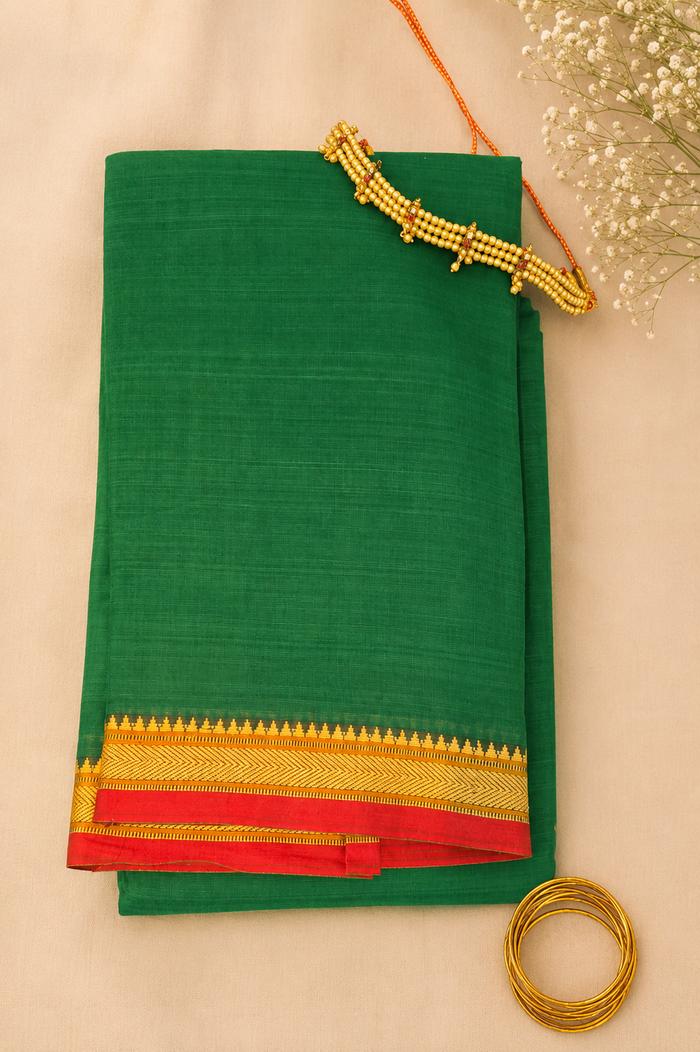 Haritham - Kanchi Cotton Saree with Temple Border