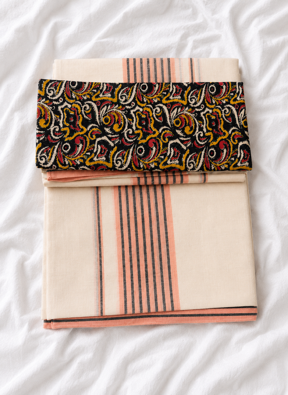 Kaavyam - Set Mundu with Kalamkari Print Blouse Piece