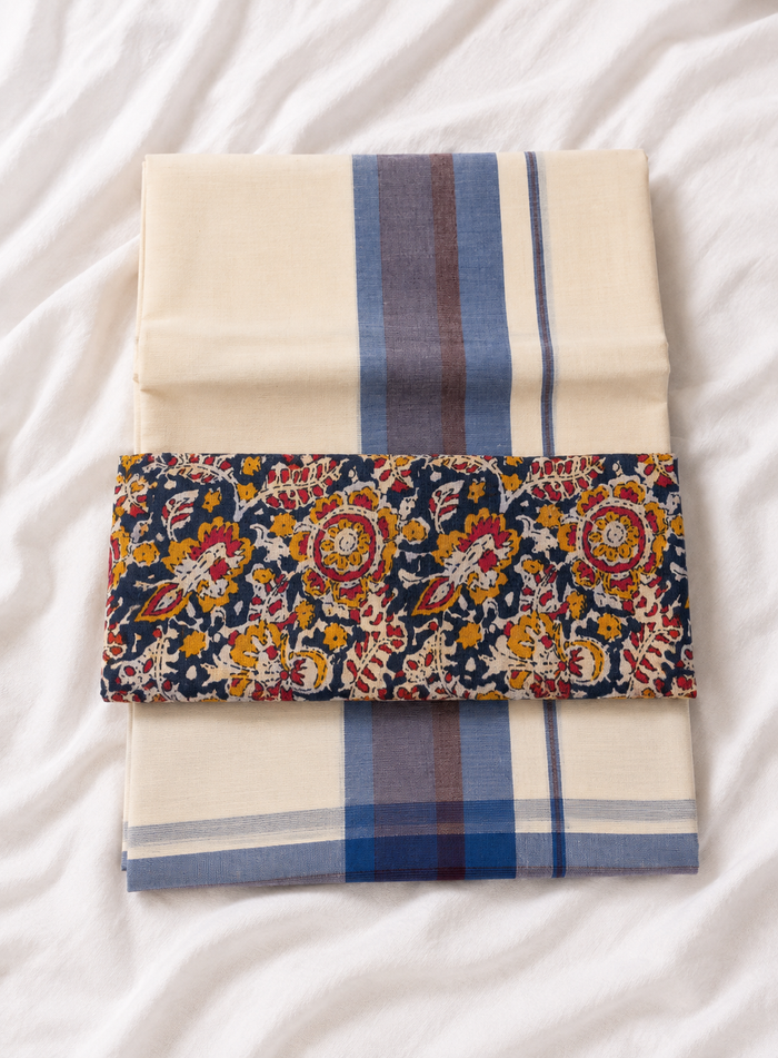 Neelima - Set Mundu with Kalamkari Print Blouse Piece