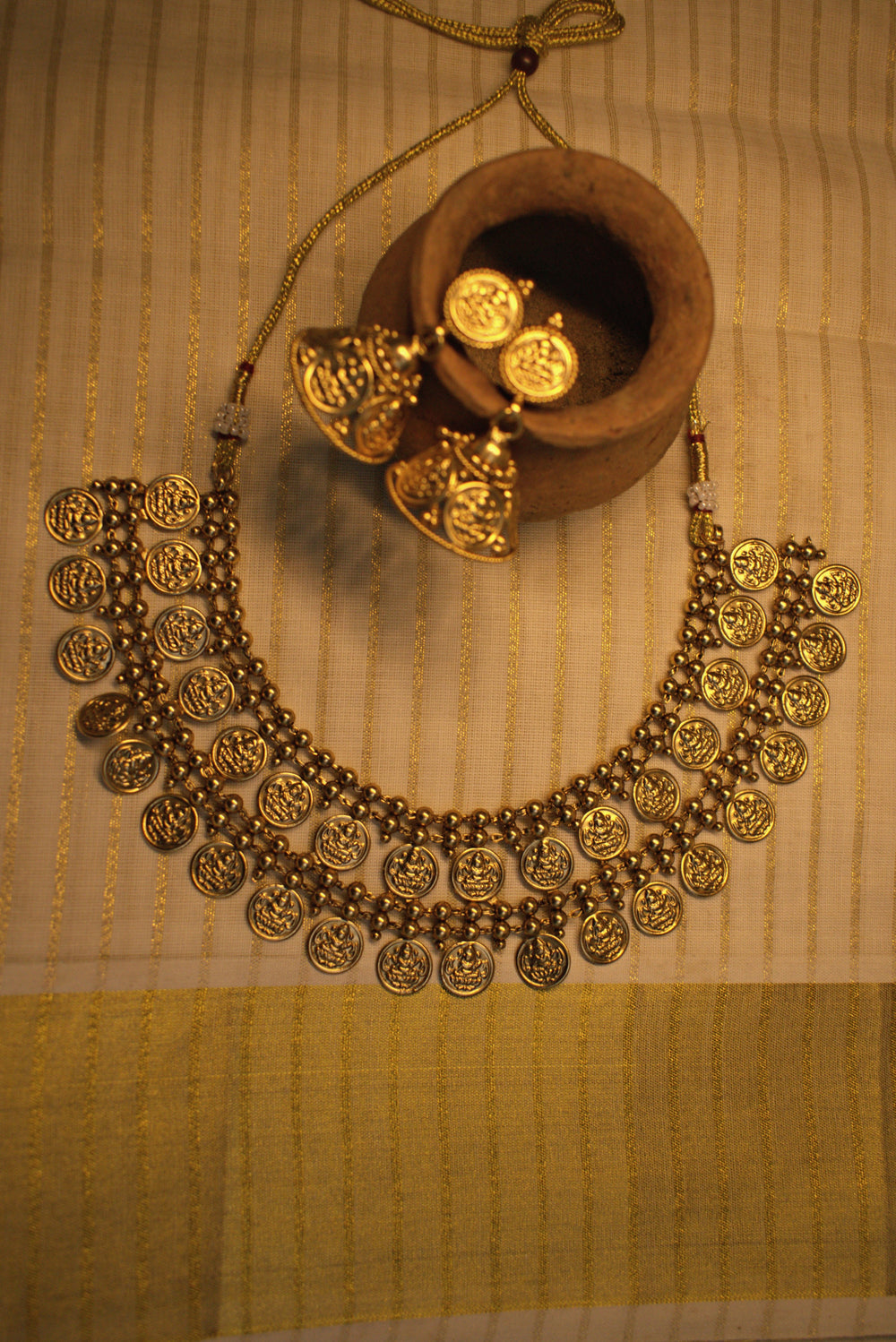 Antique Gold Lakshmi Coin Choker with Matching Earrings