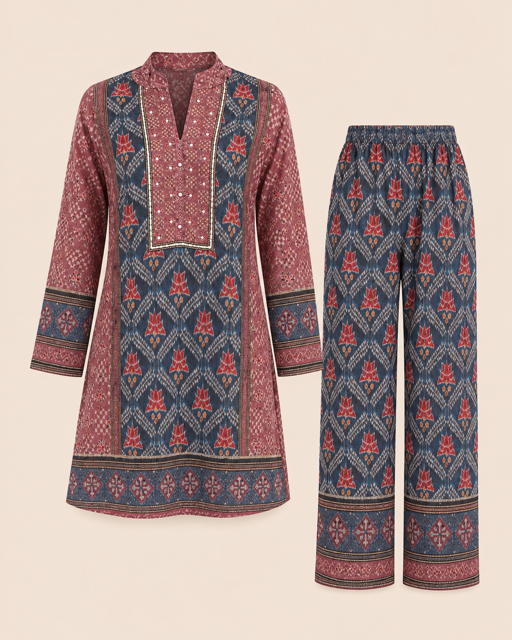 Ethnic Mirror Work Cord Set