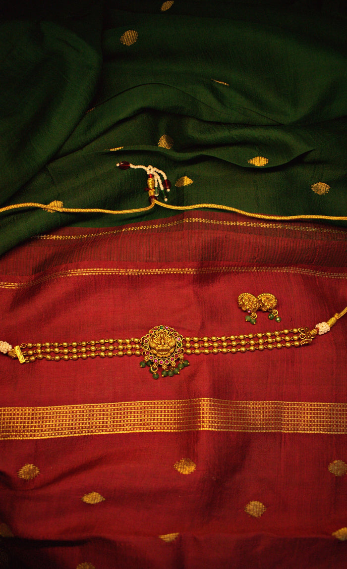 Antique Gold Lakshmi Medallion Choker with Matching Earrings