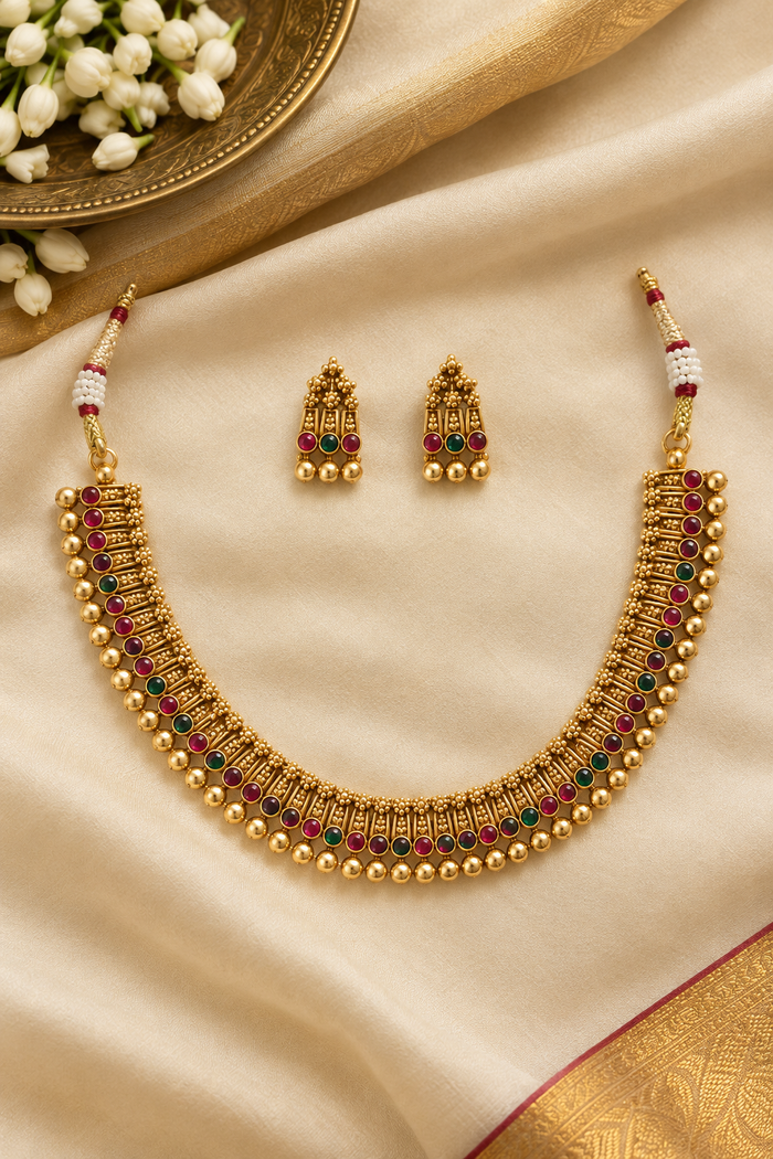 Madhavi Ruby & Emerald Heritage Necklace Set