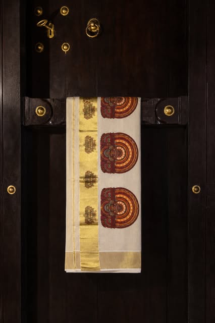 Kasavu set saree with Theyyam motif